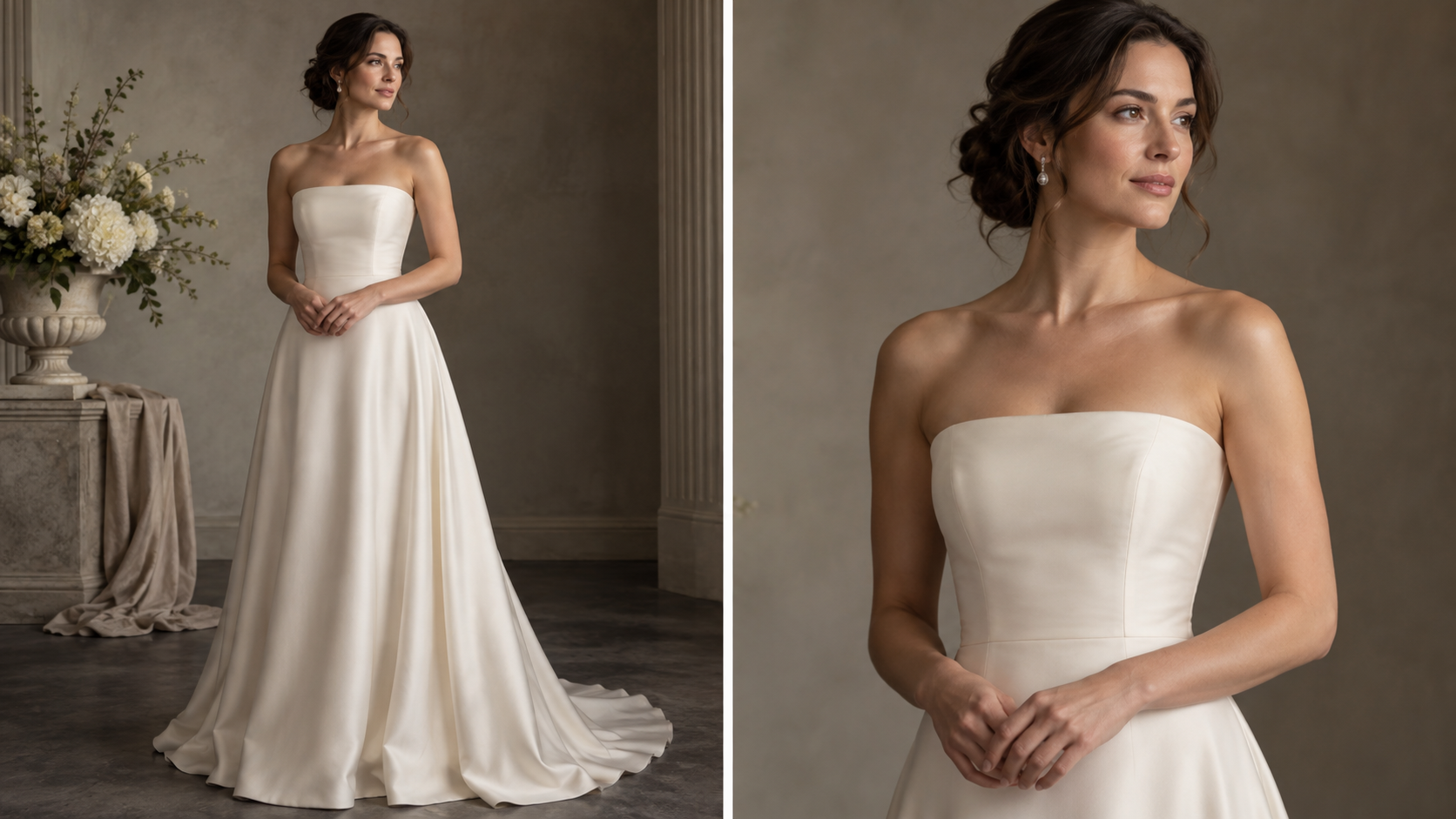 Two matched frames compare a balanced covered portrait crop with an awkward crop that cuts at joints and loses the fabric edge.
