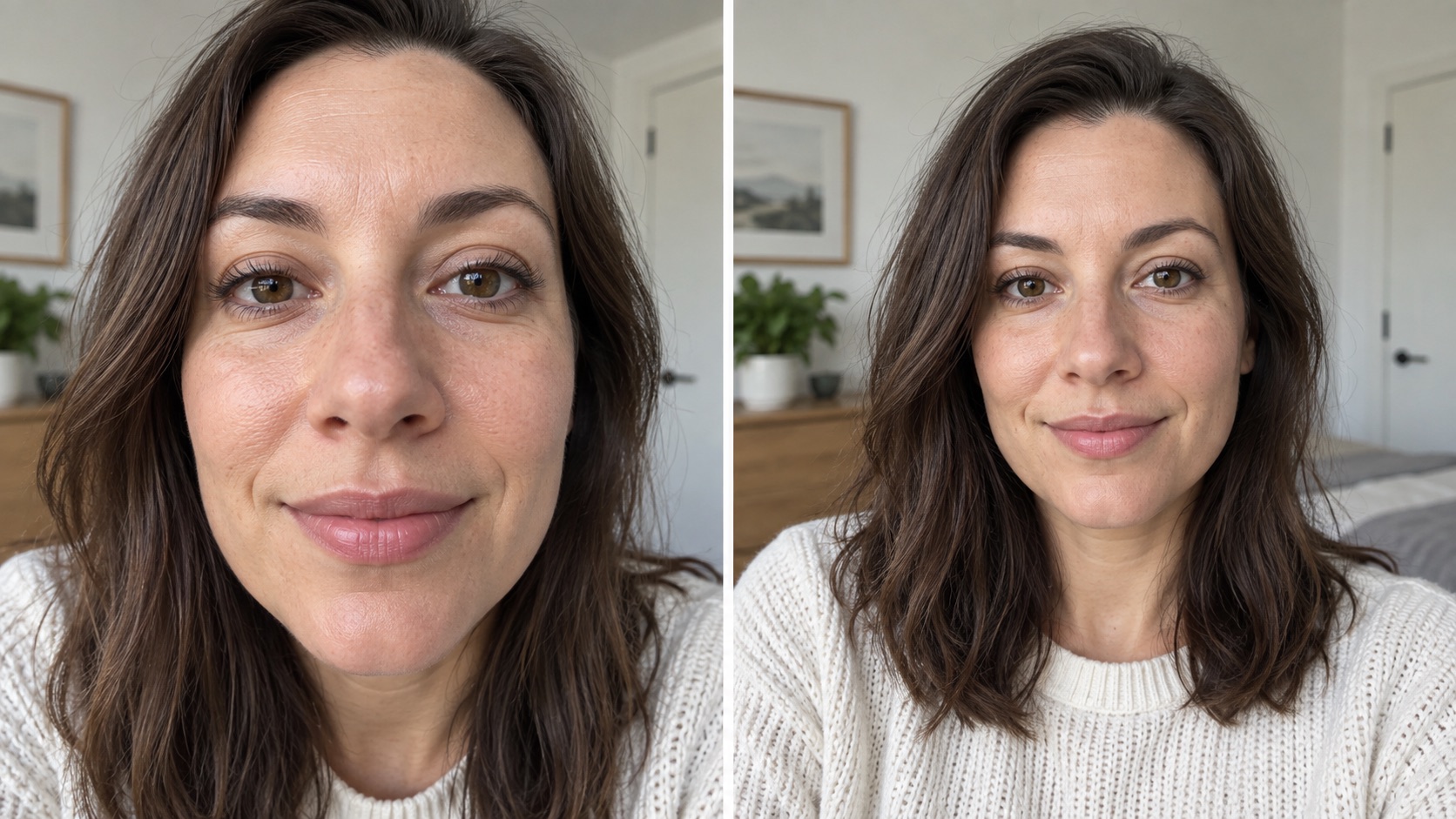 Two illustrative portraits show the same face framed very close to a phone and from farther away.