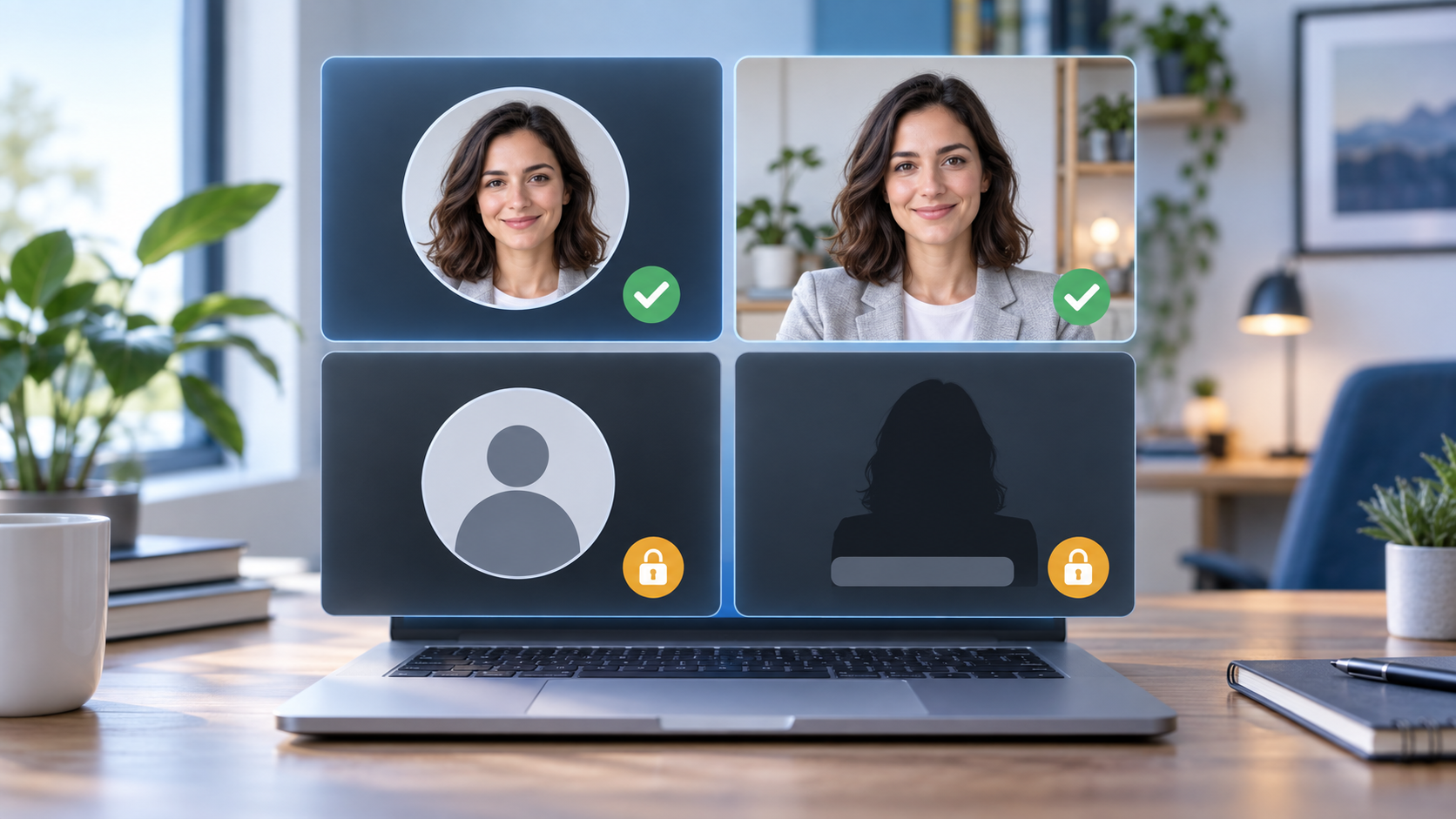 Four meeting-tile states explaining why a Zoom profile picture appears or is replaced by initials